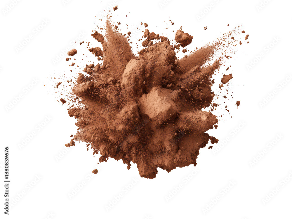 Powder explosion creating a rich texture suitable for design projects on a transparent background, cut out