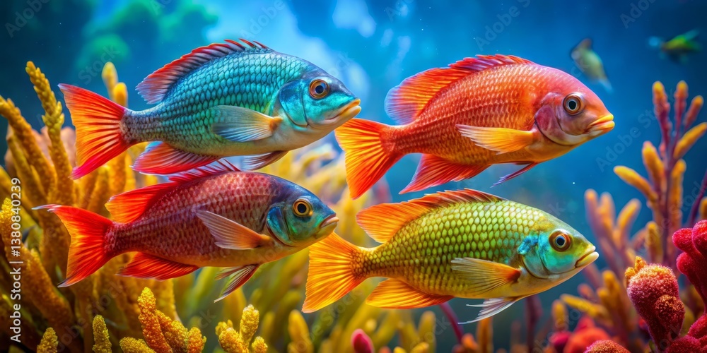 Fototapeta premium Vibrant Tropical Fish Swimming in a Colorful Coral Reef Scene