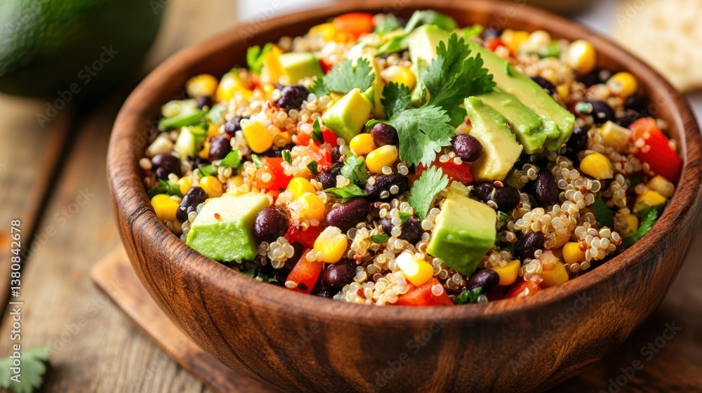 Quinoa Salad Bowl with Black Beans Corn and Avocado Slices Quinoa Salad Bowl with Black Beans Corn and Avocado Slices