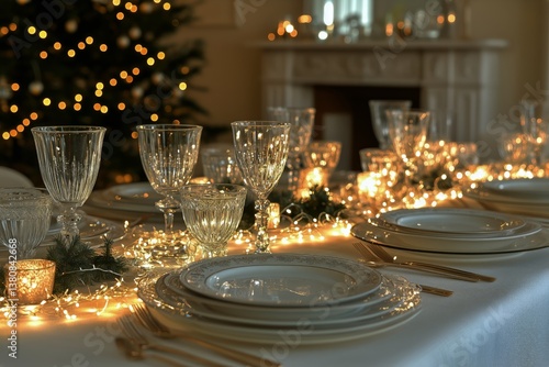 Elegant Dining Table Setting With Sparkling Lights in an Indoor Space During ...