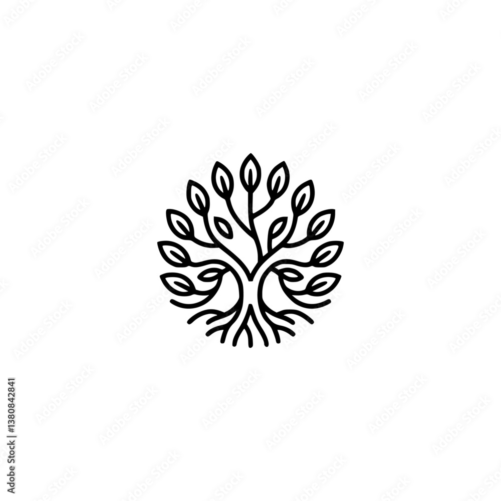 Obraz premium Minimalist Tree Logo: Circular Line Art on White