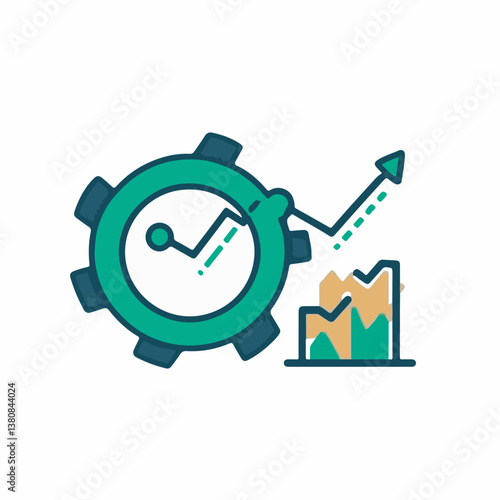 Gear mechanism monitors rising graph in business illustration backdrop