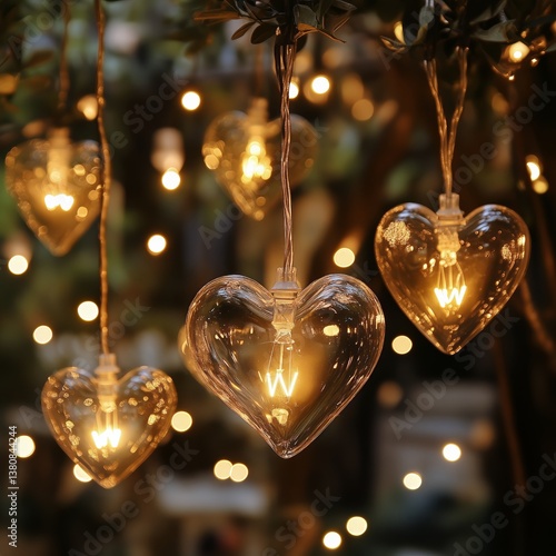 Heart-shaped Lanterns Illuminate a Cozy Outdoor Gathering Space at Night
