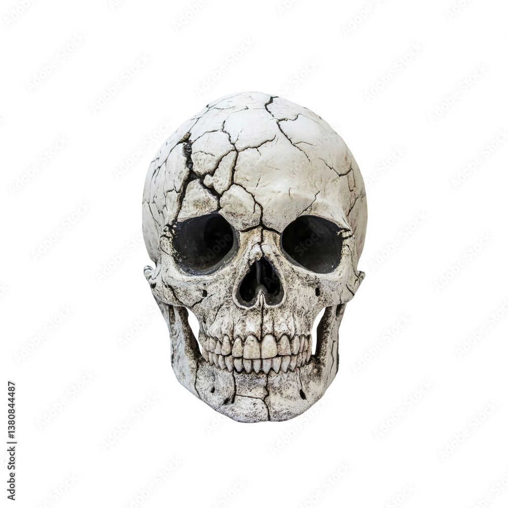 Fototapeta premium Cracked Human Skull, Detailed Front View on 