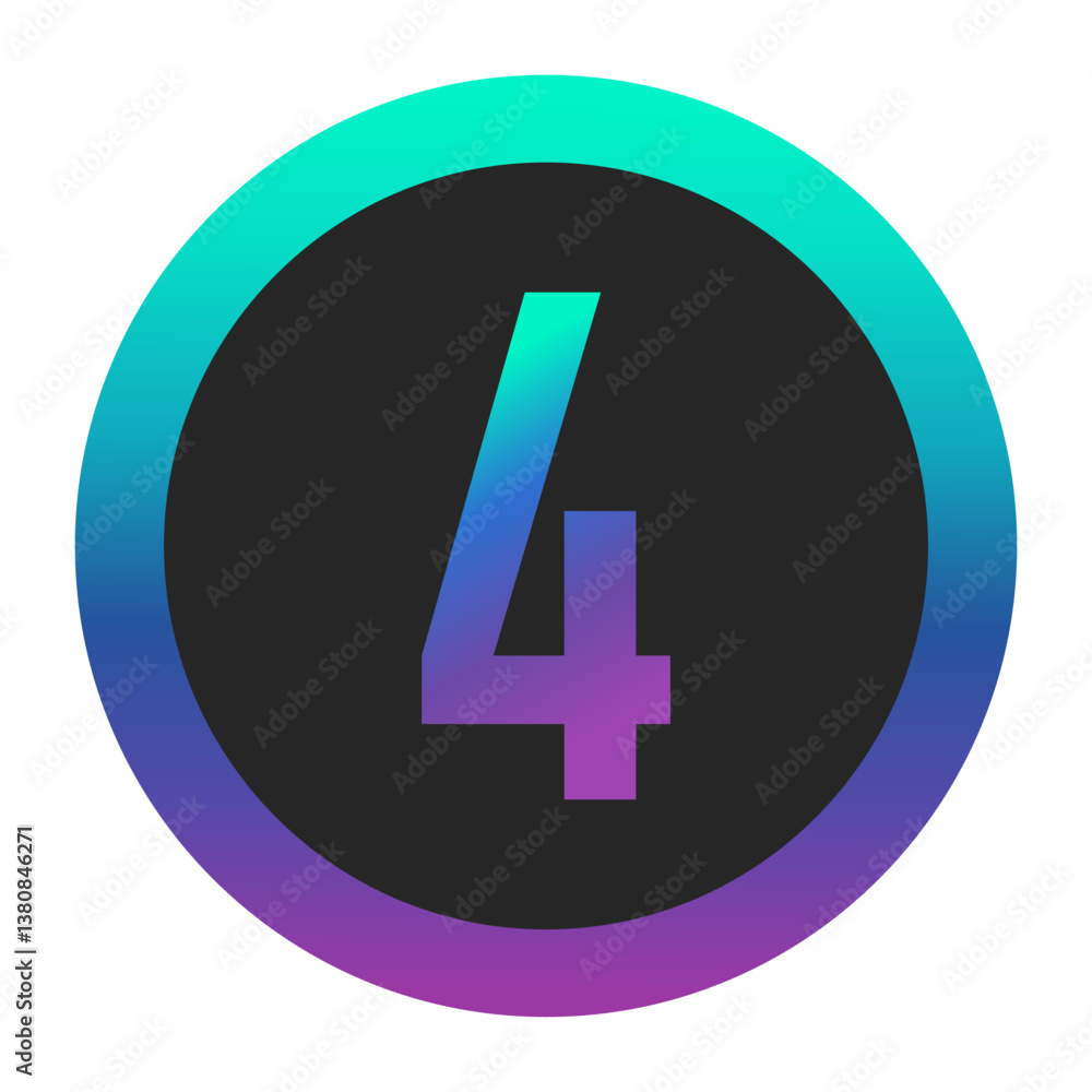 Fototapeta premium Dynamic Gradient Number Four with Modern Multi-Color Border in Circular Style