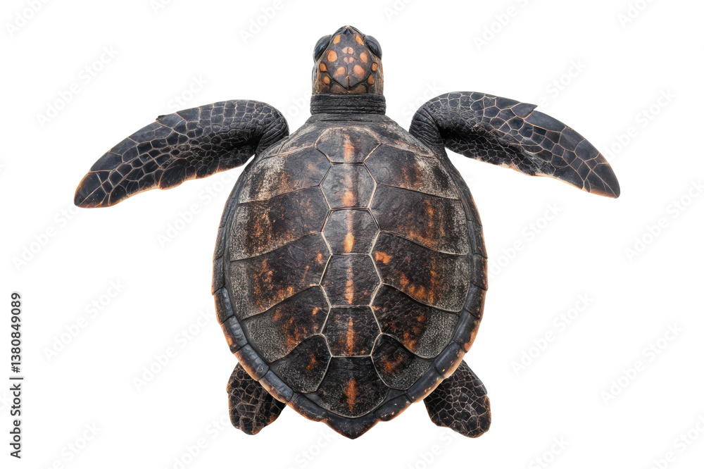 Fototapeta premium Sea turtle gliding gracefully through crystal clear water in marine environment for educational purposes