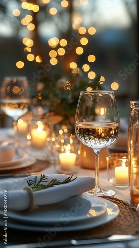 Elegant Outdoor Dining Experience With Warm Lights and Charming Decorations i...