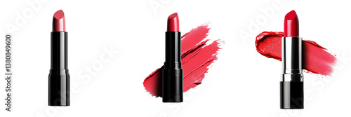 Set of A sleek and modern vector illustration of a classic red lipstick on transparent png background