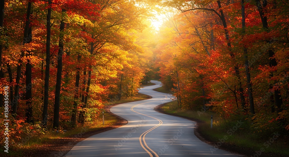 Fototapeta premium Autumn's Golden Path AI Generated