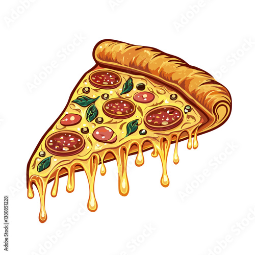Melting Cheese Pepperoni Pizza Slice Vector Illustration