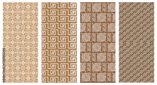 Seamless pattern of ethnic texture, boho decoration, ornamental geometric figures, pre-Hispanic texture of Mexico, minimalist vector illustration