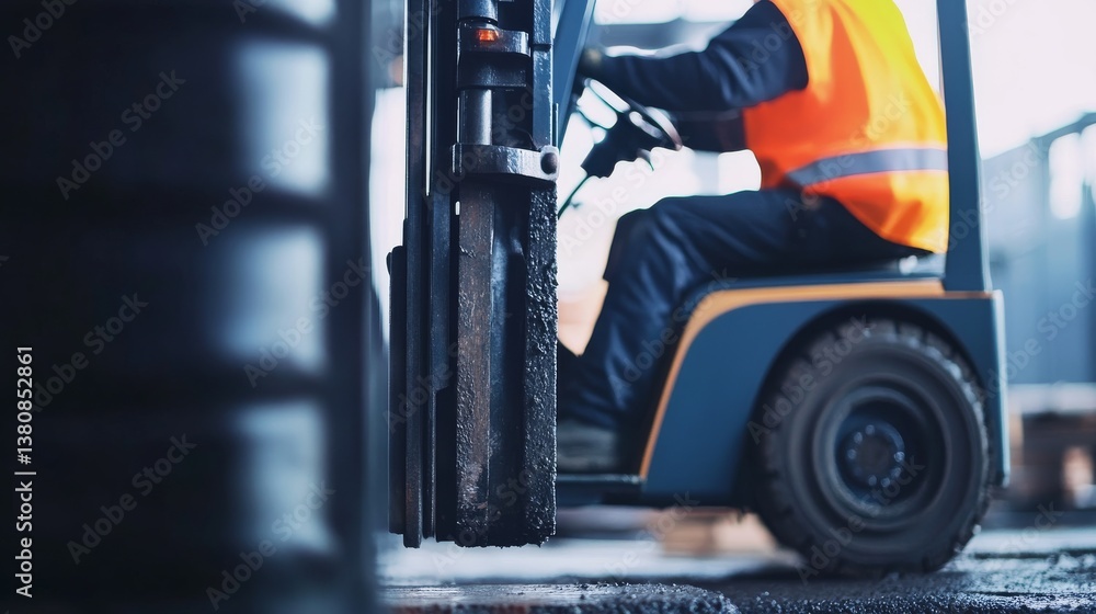 A construction worker operating a forklift on site. Featuring skill and efficiency A construction worker operating a forklift on site. Featuring skill and efficiency