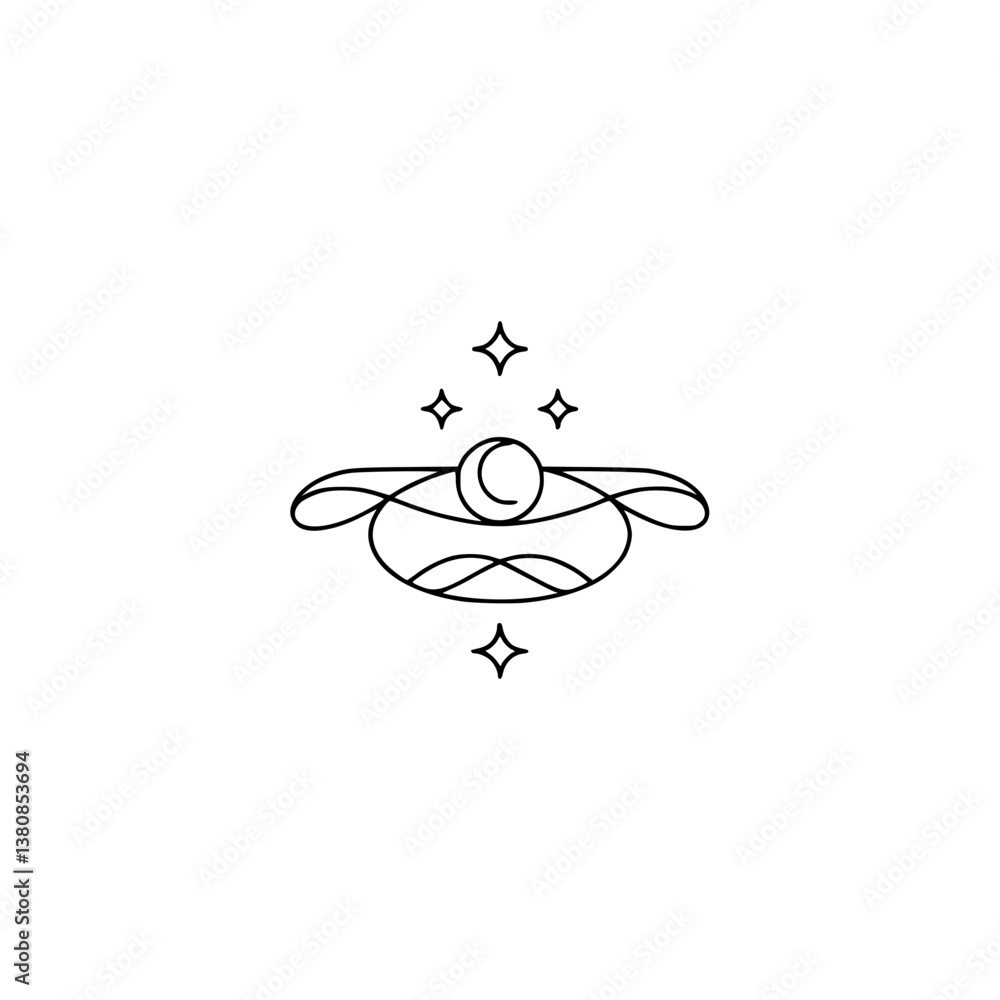 Obraz premium Celestial Line Art Logo: Moon, Stars, Minimalist Design