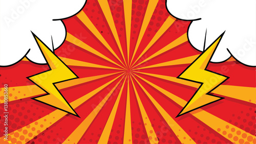 Dynamic Comic Book Explosion Red, Yellow, Lightning, Power