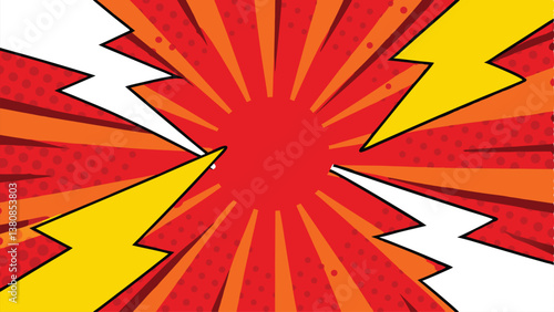 Dynamic Comic Book Explosion Red, Yellow, White Lightning