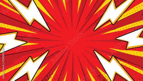 Comic Book Style Background, Red, Yellow, Explosion, Power, Dynamic, Energy, Radiating, Lightning, P