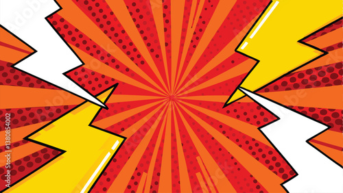Dynamic Pop Art Comic Book Background Design, Bright Red and Orange