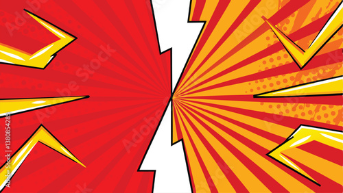 Comic Book Style Clash Red Versus Orange, Power, Energy, Burst, Explosion, Rays, Dynamic, Action, De