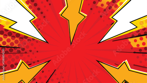 Comic Book Explosion Red, Yellow, Power, Bang, Dynamic, Action, Pop Art, Graphic Design, Background,