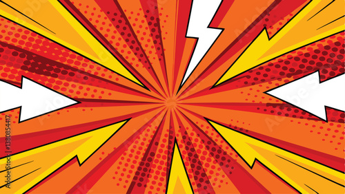 Dynamic Comic Book Explosion Action, Power, Radiating Energy, Arrows, Pop Art Style