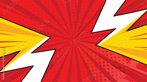 Dynamic Comic Book Style Background, Red, Yellow, and White Lightning Bolts
