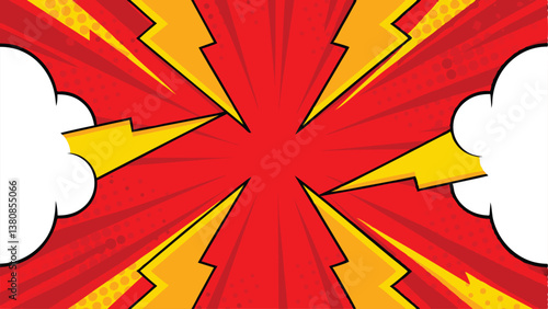 Comic Book Explosion Red, Yellow, Lightning, Power, Boom, Bang, Action, Dynamic, Graphic, Design
