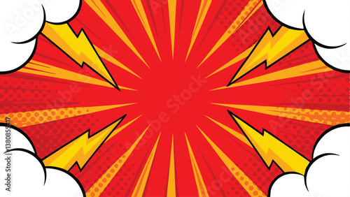 Comic Book Explosion Red, Yellow, Lightning, Power, Pop Art Background