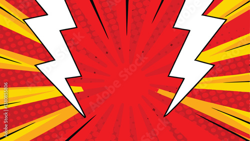 Comic Book Style Background, Red, Yellow, Lightning Bolts