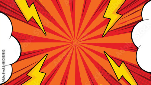 Comic Book Style Explosion Background with Radiating Lines and Lightning Bolts
