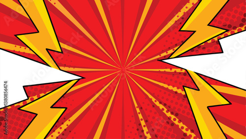 Dynamic Red Comic Book Background with Lightning Bolts