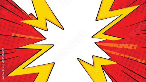 Comic Book Style Explosion, Red and Yellow, Dynamic Energy, Power Burst, Graphic Design, Action Scen