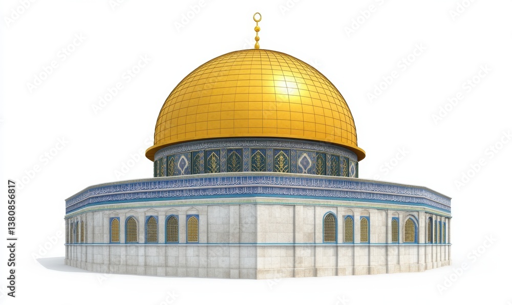 Obraz premium Golden Dome of the Rock Islamic Shrine on White Background