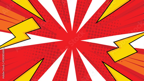 Comic Book Style Exploding Background Red White Yellow Lightning