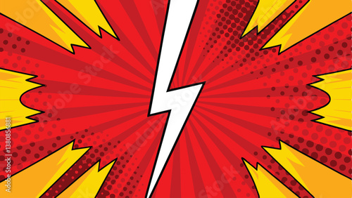 Dynamic Comic Book Pop Art Background Red, Yellow, Lightning