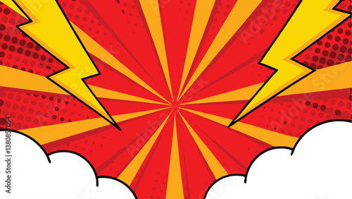 Dynamic Comic Book Explosion Red, Yellow, Lightning, Pop Art