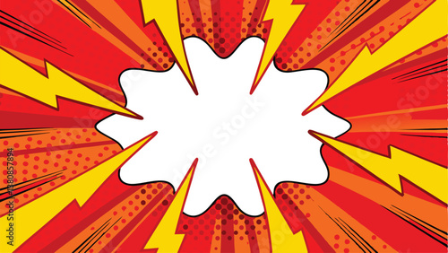 Comic Book Explosion Dynamic Red Yellow Speech Bubble Power