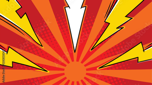 Comic Book Style Explosion Red, Orange, Yellow, Lightning Bolts