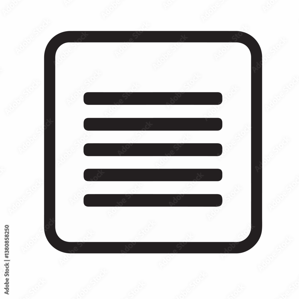 Rounded icon displays horizontal bars shows content simple design white background Rounded icon displays horizontal bars shows content simple design white background