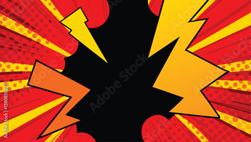 Comic Book Explosion Red, Yellow, Black Power Burst
