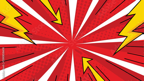 Comic Book Pop Art Style Explosion Red Background Lightning
