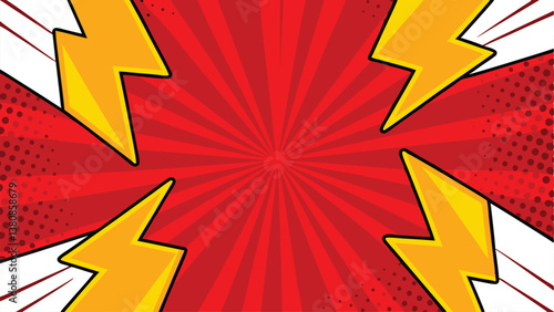Comic Book Style Red Background with Yellow Lightning Bolts