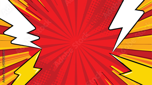 Dynamic Comic Book Background Red, Yellow, Lightning, Pop Art