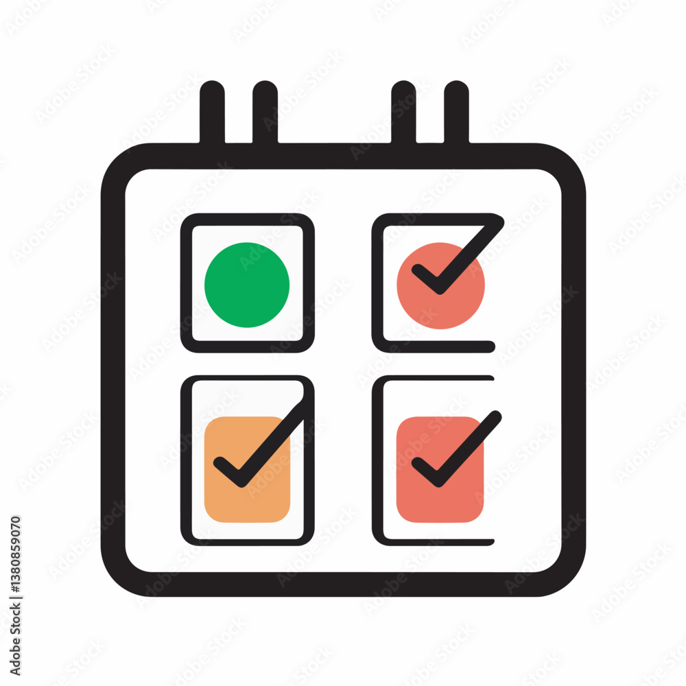 Calendar icon displays completed tasks in a schedule illustration Calendar icon displays completed tasks in a schedule illustration
