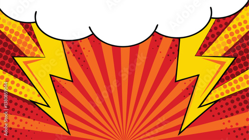 Comic Book Pop Art Background Explosions, Lightning, and Speech Bubble