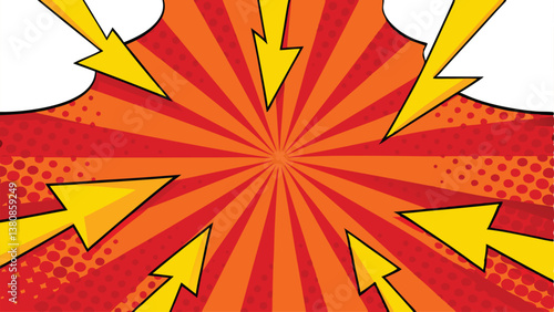 Comic Book Pop Art Explosion Dynamic Yellow Arrows, Red Background
