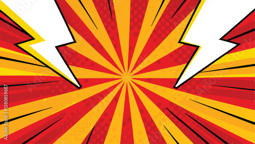 Dynamic Comic Book Pop Art Background with Two Lightning Bolts