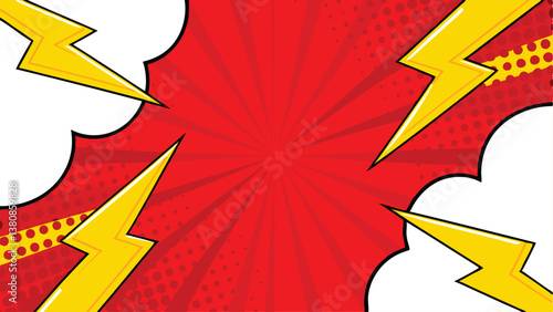 Comic Book Pop Art Style Background with Lightning Bolts