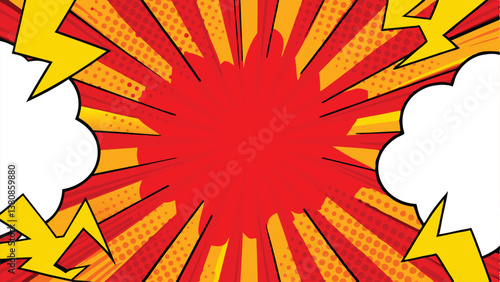 Comic Book Explosion Pop Art Red Yellow Background Design