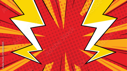 Dynamic Comic Book Explosion Red, Yellow, Lightning Bolts