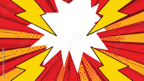 Comic Book Explosion Red, Yellow, Lightning, Power, Pop Art